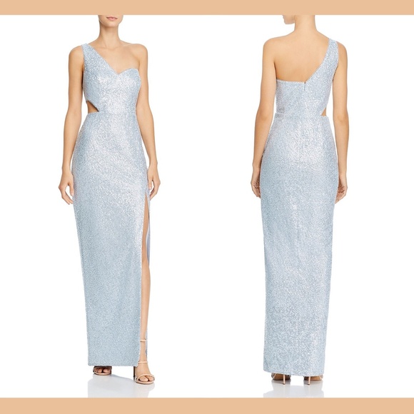NWT Aidan by Aidan Mattox [ size 8 ] One Shoulder Sequin Gown in Mist Blue